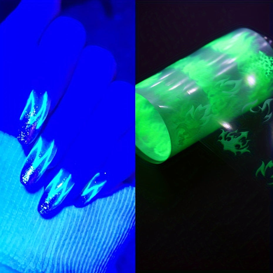 10 Rolls Glow-in-the-Dark Flame Nail Foil Transfer Stickers Kit