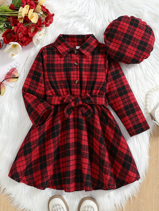 Little Girl Plaid Long Sleeve Shirt Dress