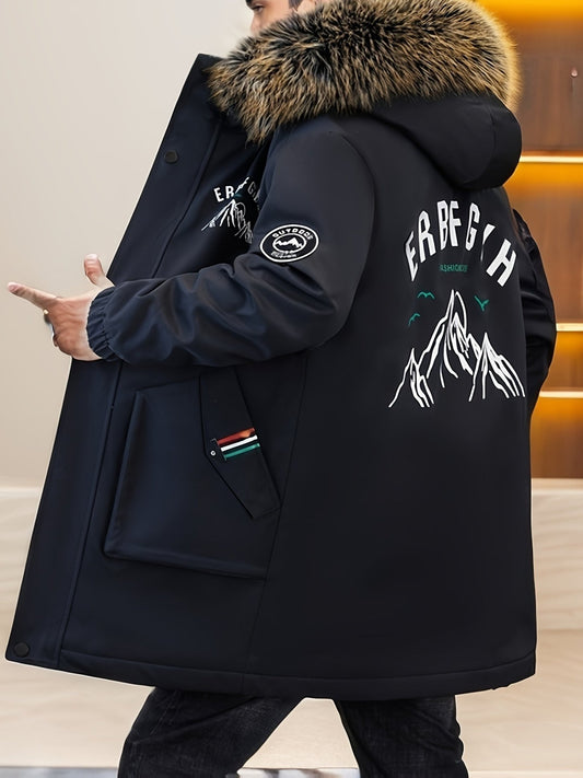 Mens Fashionable Mountain Print Hooded Jacket