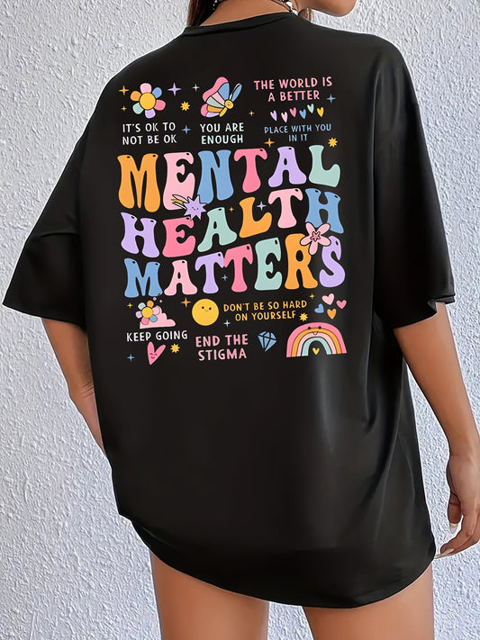 Letter Print Short Sleeve Crew Neck Drop Shoulder T-shirt