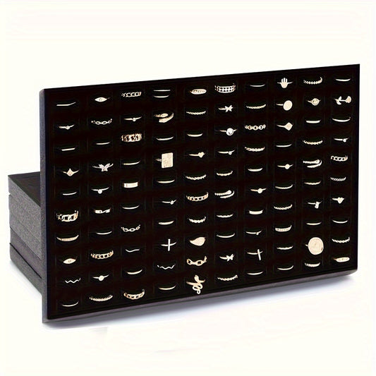 1pc/3pcs Black Velvet 100-Slot Ring Foam Holder, Premium Jewelry Storage Display Rack for Retail Stores and Boutiques