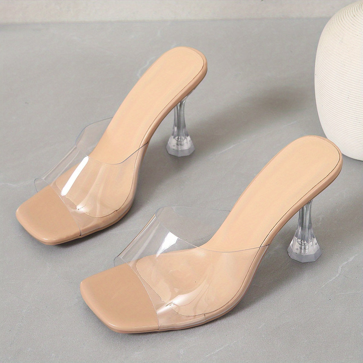 Chic Stiletto Heels Sandals - Transparent Strap, Square Toe
