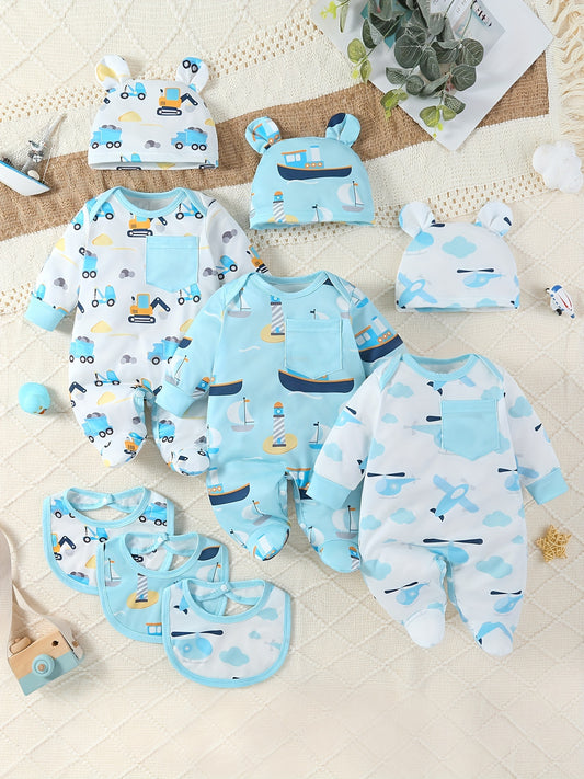 9pcs of Long-Sleeved, Foot-Covering Onesies for Newborn Babies And Toddlers