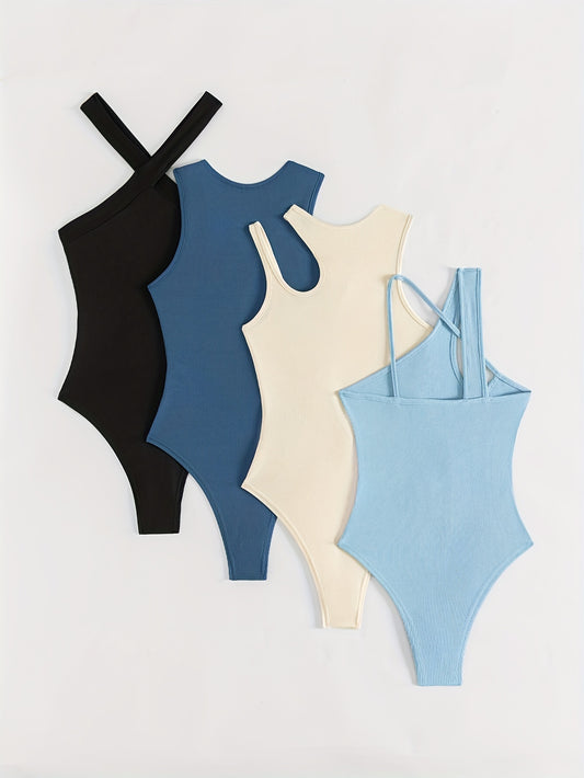 4 Pack Solid Bodysuits