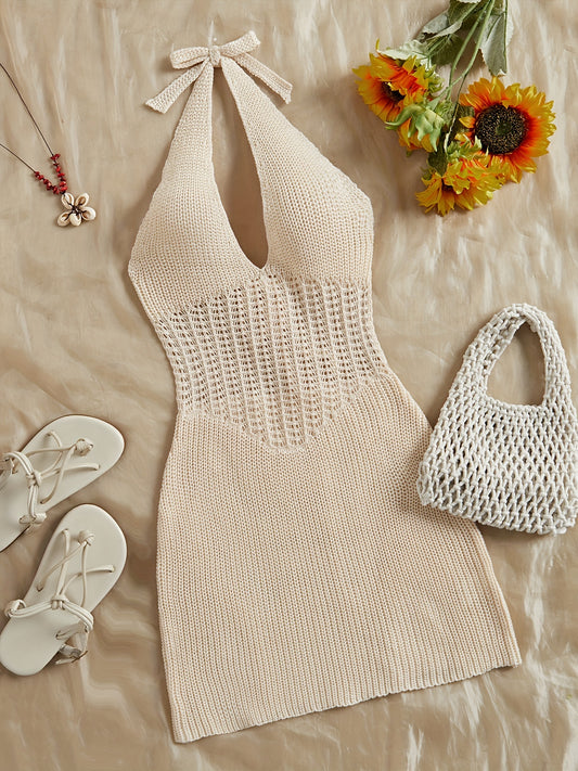 Hollow Out Halter Tie Neck Backless Dress