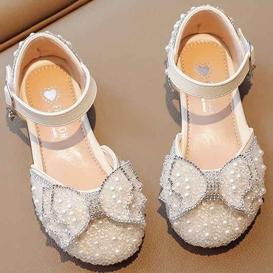Girls Breathable Lightweight Bowknot Rhinestone Flat Shoes