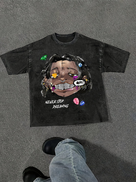 Men's "Never Stop Dreaming" Cotton Tee with Bold Graphic Print