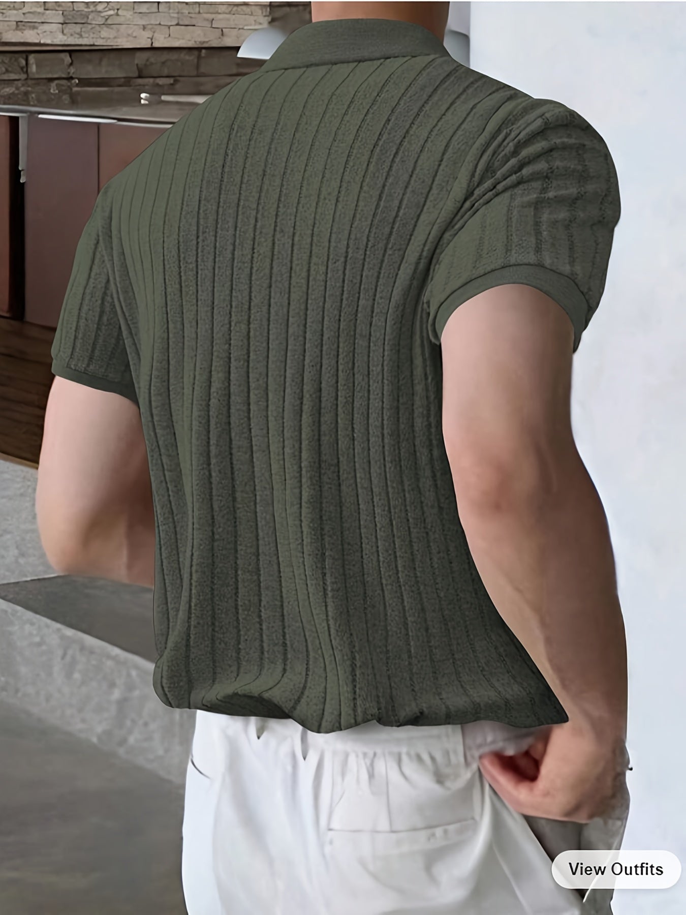 Men's Ribbed And Knit Short Sleeve Lapel Collar Shirt