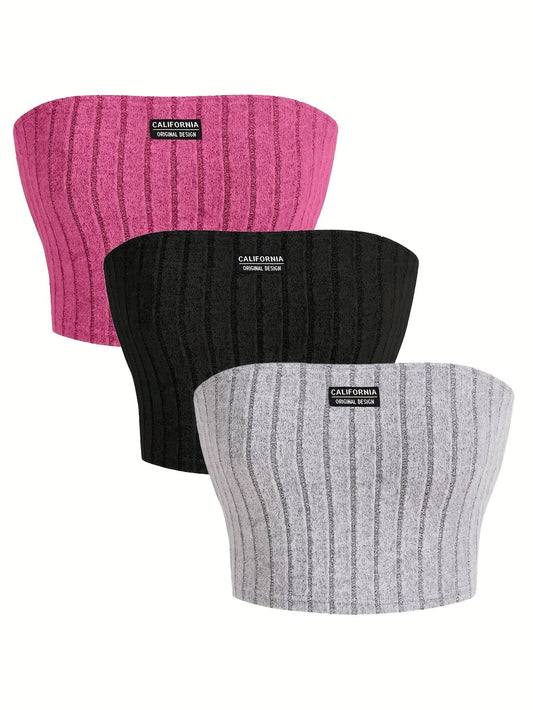 3 Packs Solid Ribbed Plus Size Tube Tops