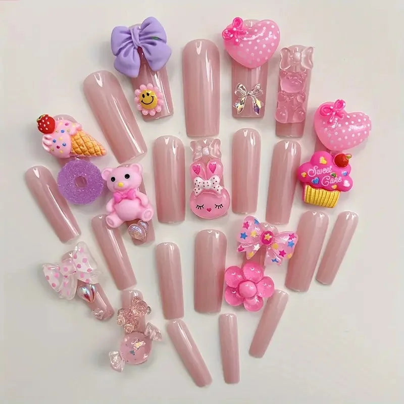 24PCS Pink Press-On Nails