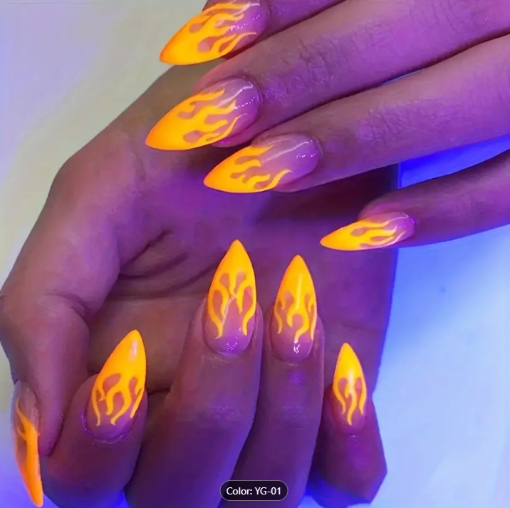 10 Rolls Glow-in-the-Dark Flame Nail Foil Transfer Stickers Kit