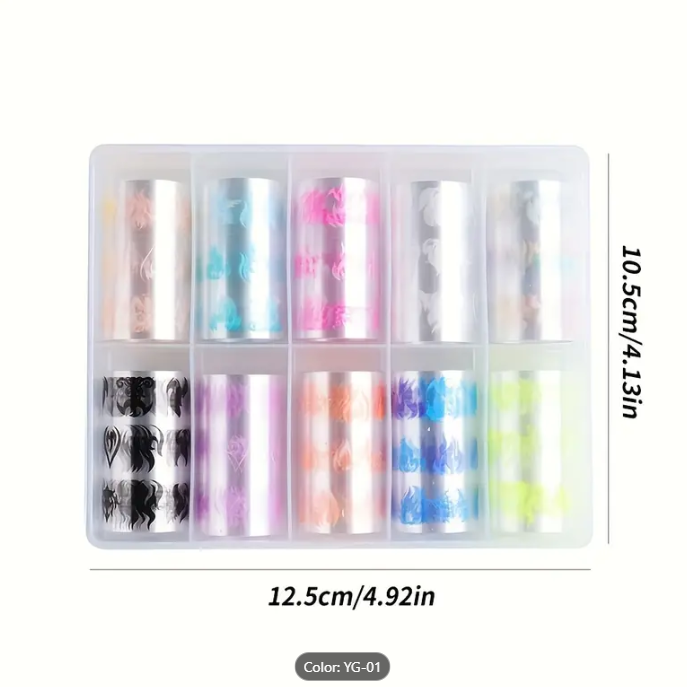 10 Rolls Glow-in-the-Dark Flame Nail Foil Transfer Stickers Kit
