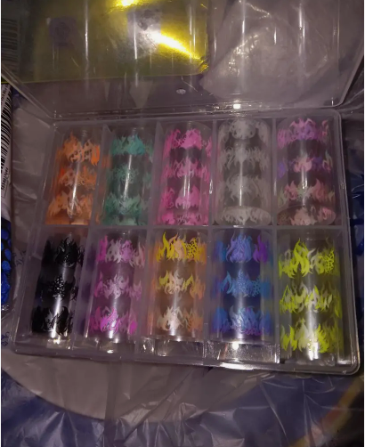 10 Rolls Glow-in-the-Dark Flame Nail Foil Transfer Stickers Kit