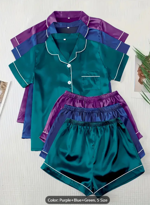 3 Sets of Ultra-Soft Satin Women's Casual Pajama Sets