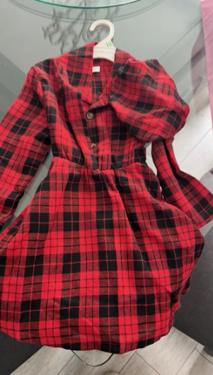 Little Girl Plaid Long Sleeve Shirt Dress