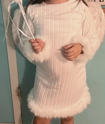 Long Sleeve Faux Furry Hem Ribbed Dress