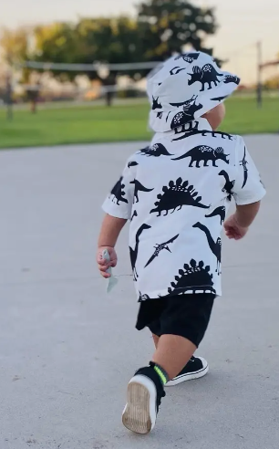 3pcs Boy's Casual Short Sleeve Collared Shirt With Hat & Shorts Set