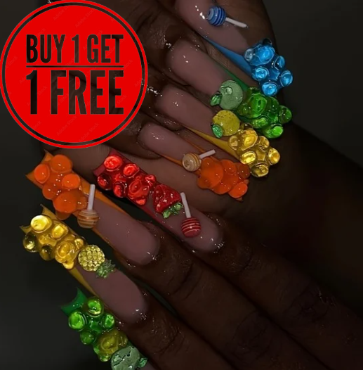 24pcs Vibrant Gummy Bear & Lollipop Charms Square Nail Set
