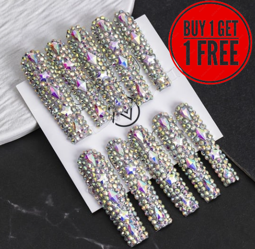 Full Long Square Handmade Press On Nails, 10PCS