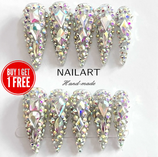 Luxurious Long Stiletto Drop Shaped Silver