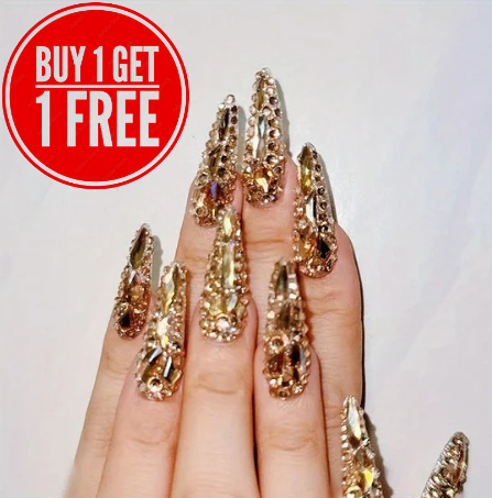 Luxurious 10PCS Golden Glitter Stiletto Press-On Nail Forms Set