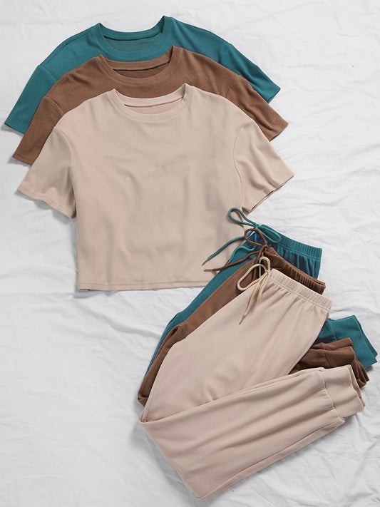 3 Sets of Cozy Crew Neck Lounge Sets -