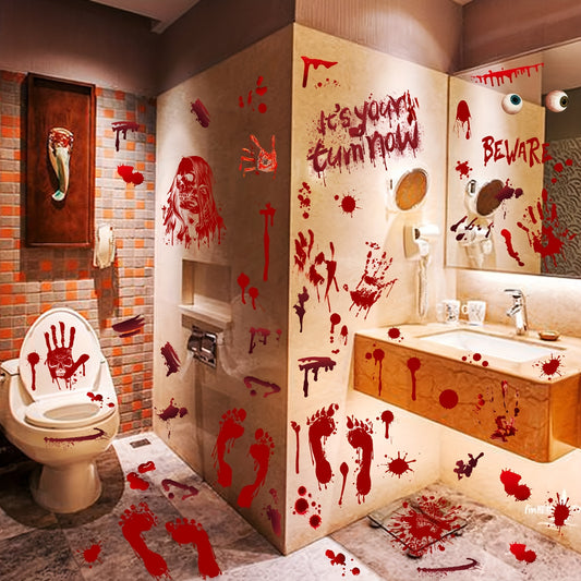 84-Piece Anime Horror Themed Halloween Window Clings Kit