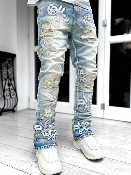 Men's Casual Letter Embroidery Jeans