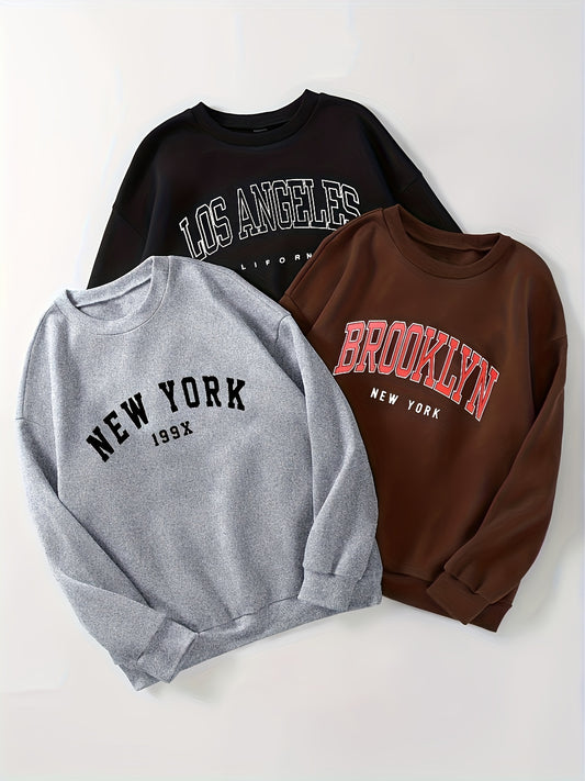 3-Pack Women's Comfy Letter Print Pullover Sweatshirts