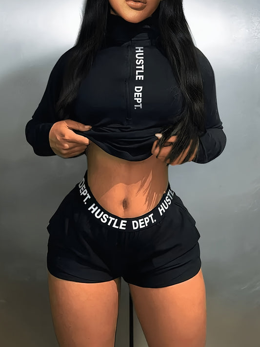 Two-Piece Alphabetic Letter Pattern Casual Outfit