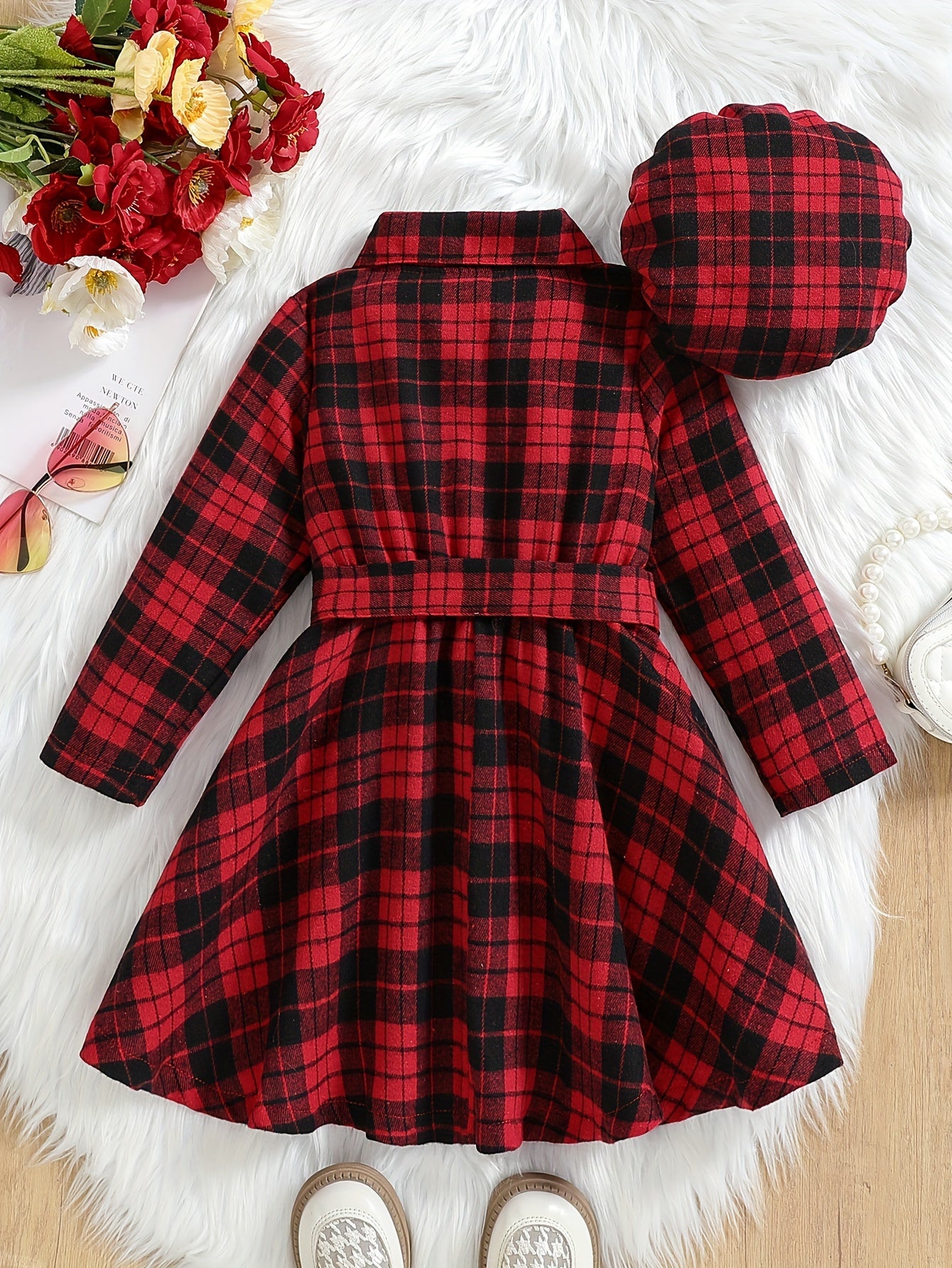 Little Girl Plaid Long Sleeve Shirt Dress