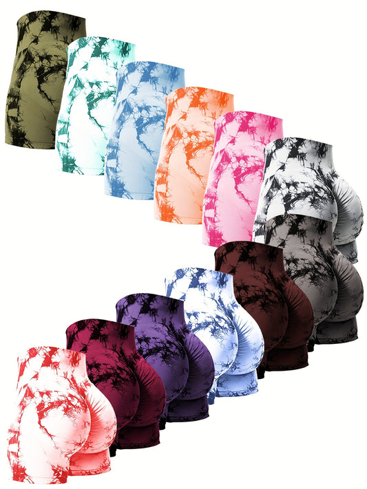 12 Pcs Tie-Dye Women's Fitness Shorts