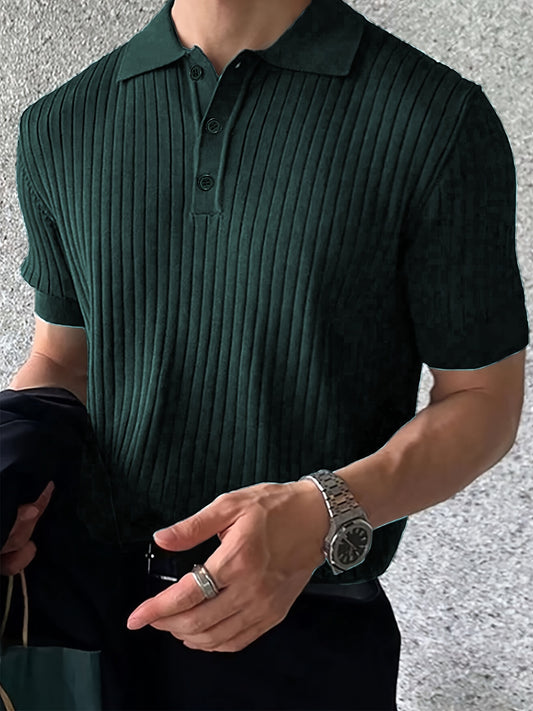 Men's Ribbed And Knit Short Sleeve Lapel Collar Shirt