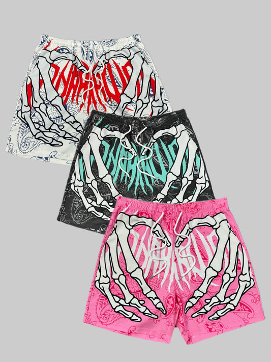 3pcs Men's Skeleton Graffiti Print Shorts