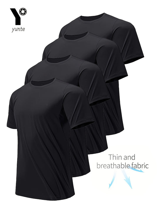 4pcs Comfort Fit Crew Neck Short Sleeve Sports T-Shirts
