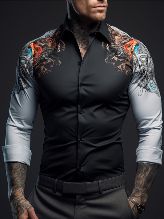 Ethnically Chic Mens Long Sleeve Button-Up Shirt