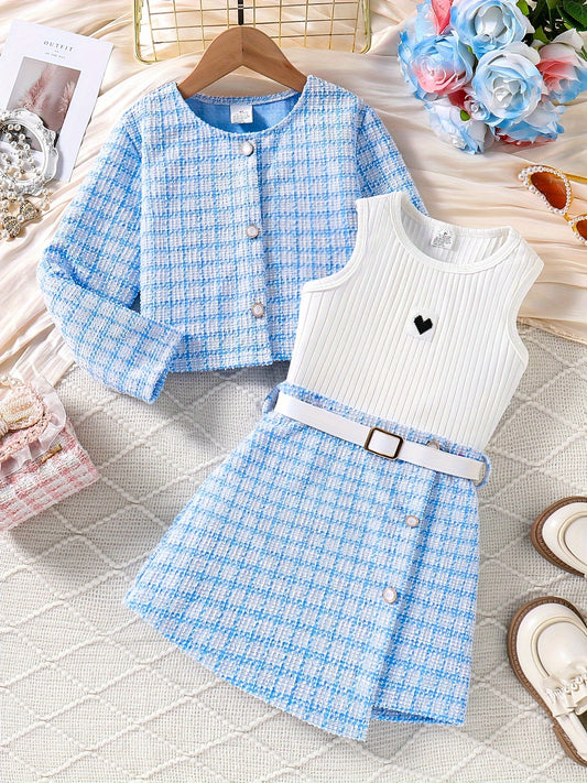 3-Piece Elegant Plaid Girls' Set