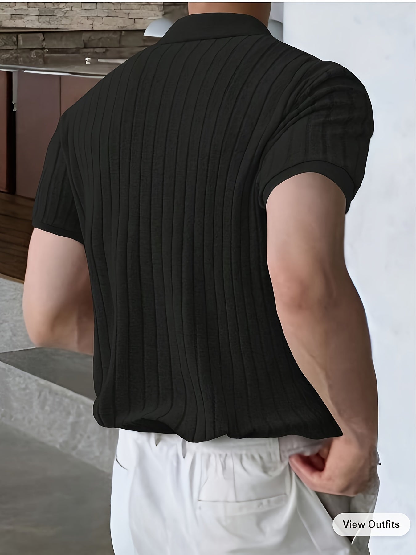 Men's Ribbed And Knit Short Sleeve Lapel Collar Shirt