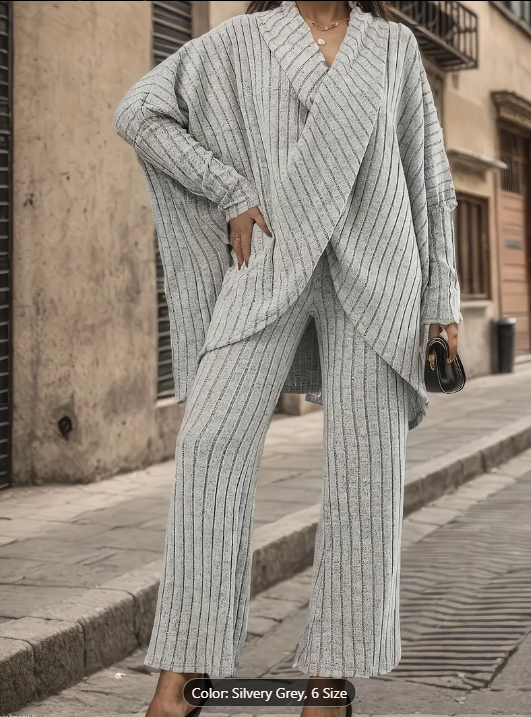 Plus Size Chic Solid Ribbed Two-Piece Outfit