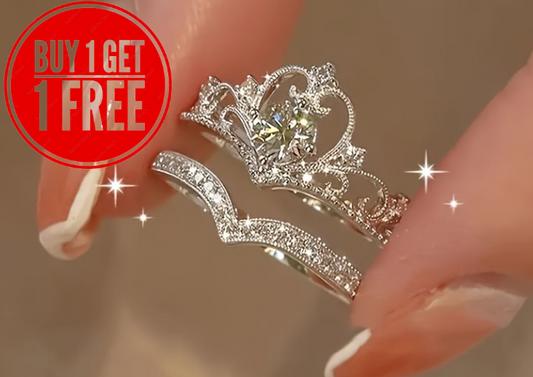 2-Piece Set Elegant Crown Rhinestone Ring Set