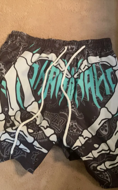 3pcs Men's Skeleton Graffiti Print Shorts
